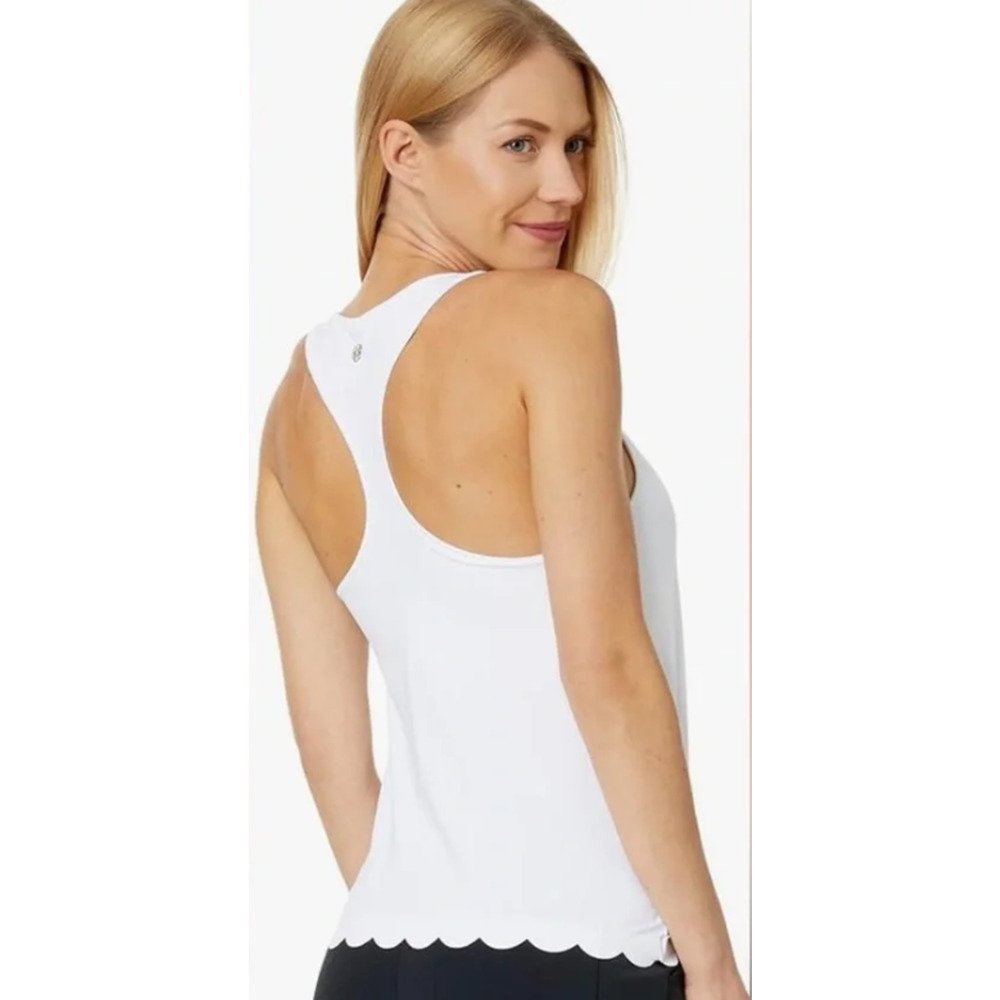 Lily Pulitzer Luxletic White Racerback Tank Top Scalloped Hem Sz L Activewear - Picture 4 of 12